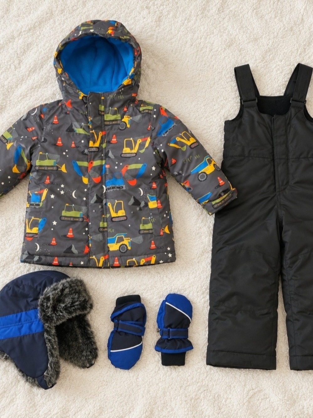 The Children’s Place Boys 4-Piece Snowsuit Set Construction Print 3T